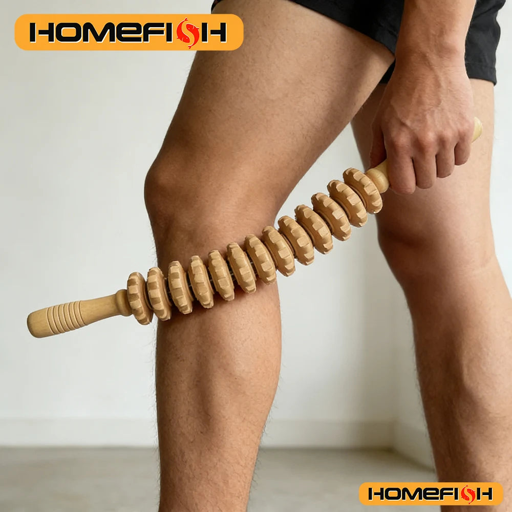Anti-Slip Handle Wooden Gear Arm, Leg/Hip/Back Deep Massage Roller