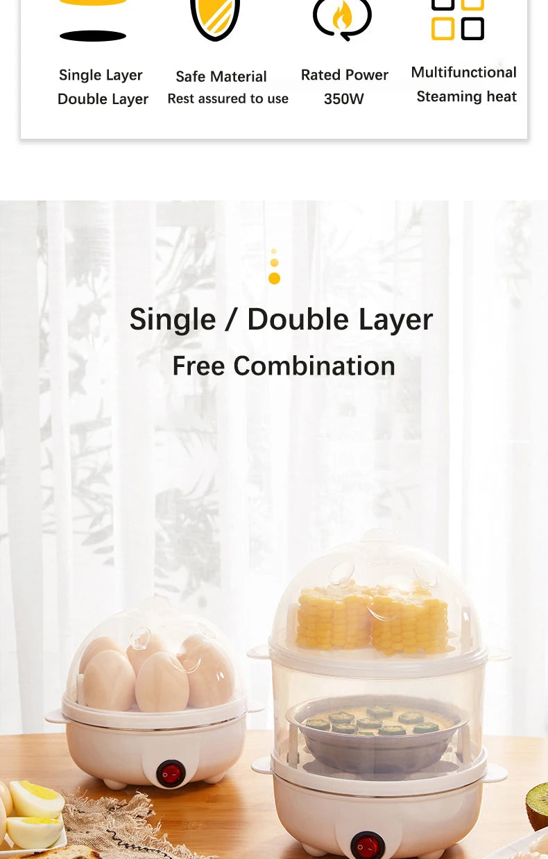 Multifunction Electric Egg Cooker Double Layers Egg Boiler Corn Milk Rapid Breakfast Cooking Egg Steamer Appliances Kitchen