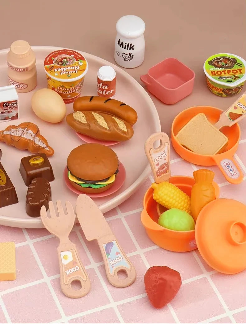 Kids Kitchen Play Set Water Spray Light Sound Electronic Stove Simulated Cooking Dining Table House Play Toy Gifts for Girls Boy