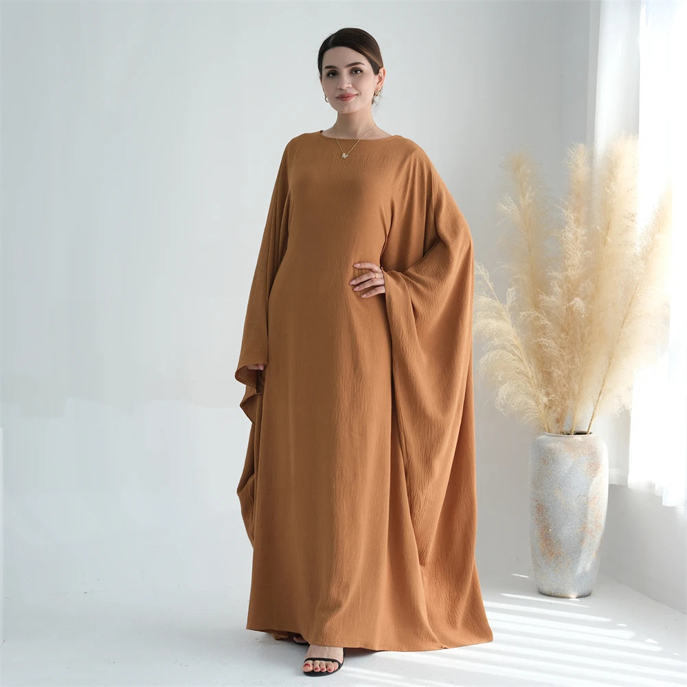 Ramadan Eid Soft Crepe Khimar Batwing Abaya Dubai Islam Muslim Modest African Dresses For Women Kaftan Kebaya Robe Femme Musulma