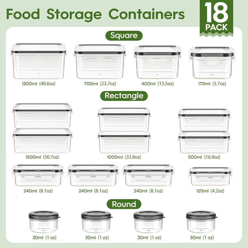 36-Piece Food Storage Containers with Lids, BPA-Free Leak Proof Plastic for Pantry and Kitchen Organization, Reusable with Labels & Pen