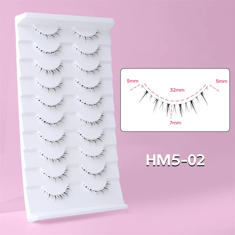 10Pairs Lower Eyelashes Pack Under Eye Lashes Soft Lower Eyelashes 100% Handmade Clear Band Manga Bottom Lashes Makeup Tools