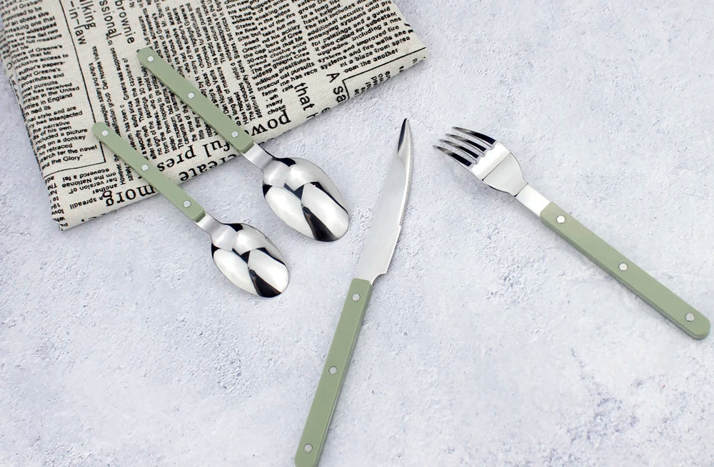 Fashionable Design Top Mirror Polishing Cutlery Sets Stainless Steel 18/8(304) ABS Handle With Rivets Silverware Set For Kitchen