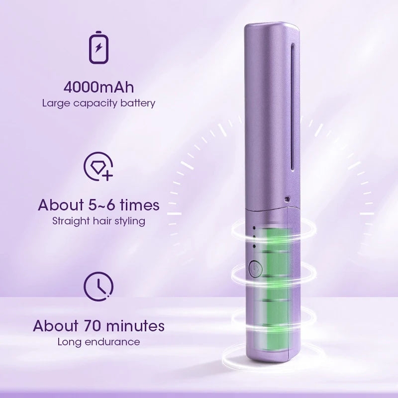 Wireless Hair Straightener and Curler Comb for Women USB Rechargeable Anti-Scald Portable Hair Brush for Home and Travel