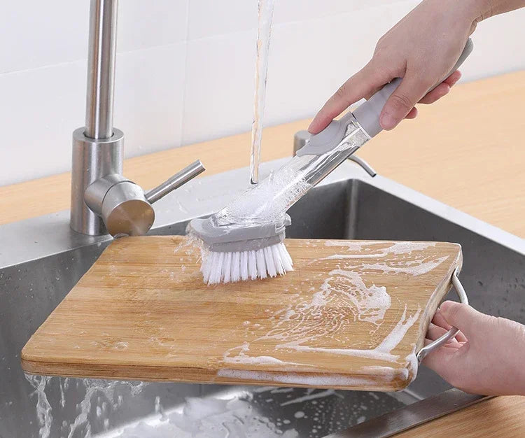 Kitchen Cleaning Brush 2 In 1 Long Handle Cleaing Brush with Removable Brush Sponge Dispenser Dishwashing Brush Kitchen Tools