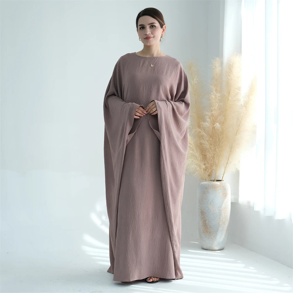 Ramadan Eid Soft Crepe Khimar Batwing Abaya Dubai Islam Muslim Modest African Dresses For Women Kaftan Kebaya Robe Femme Musulma