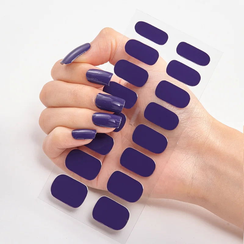 16p solid color stickers nail art supplies European and American simple decals oil film decals press on nails stickers designer