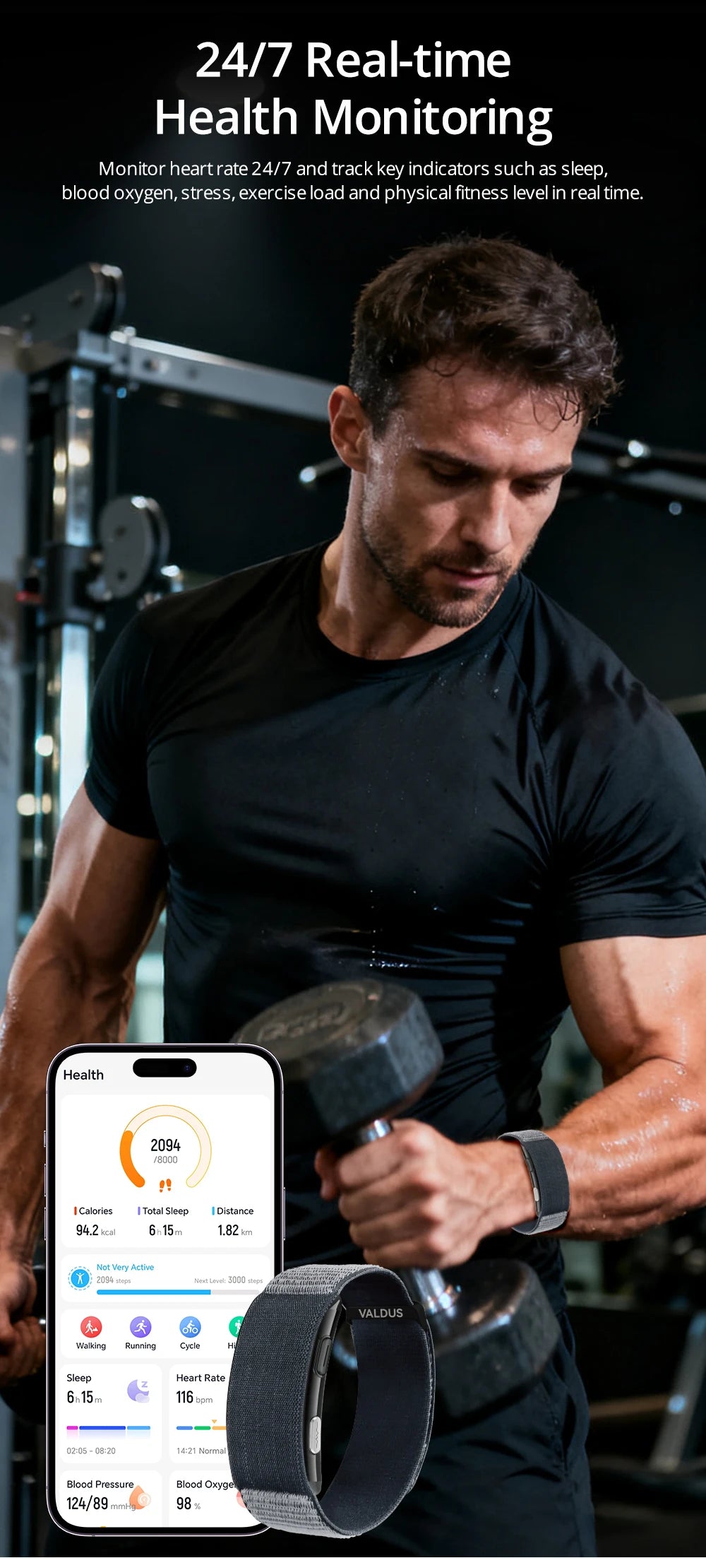 VALDUS Long Batterylife VITRO Smart Screenless ECG Health Care Heart Rate HRV Activity Fitness Tracker Band Smart Bracelet