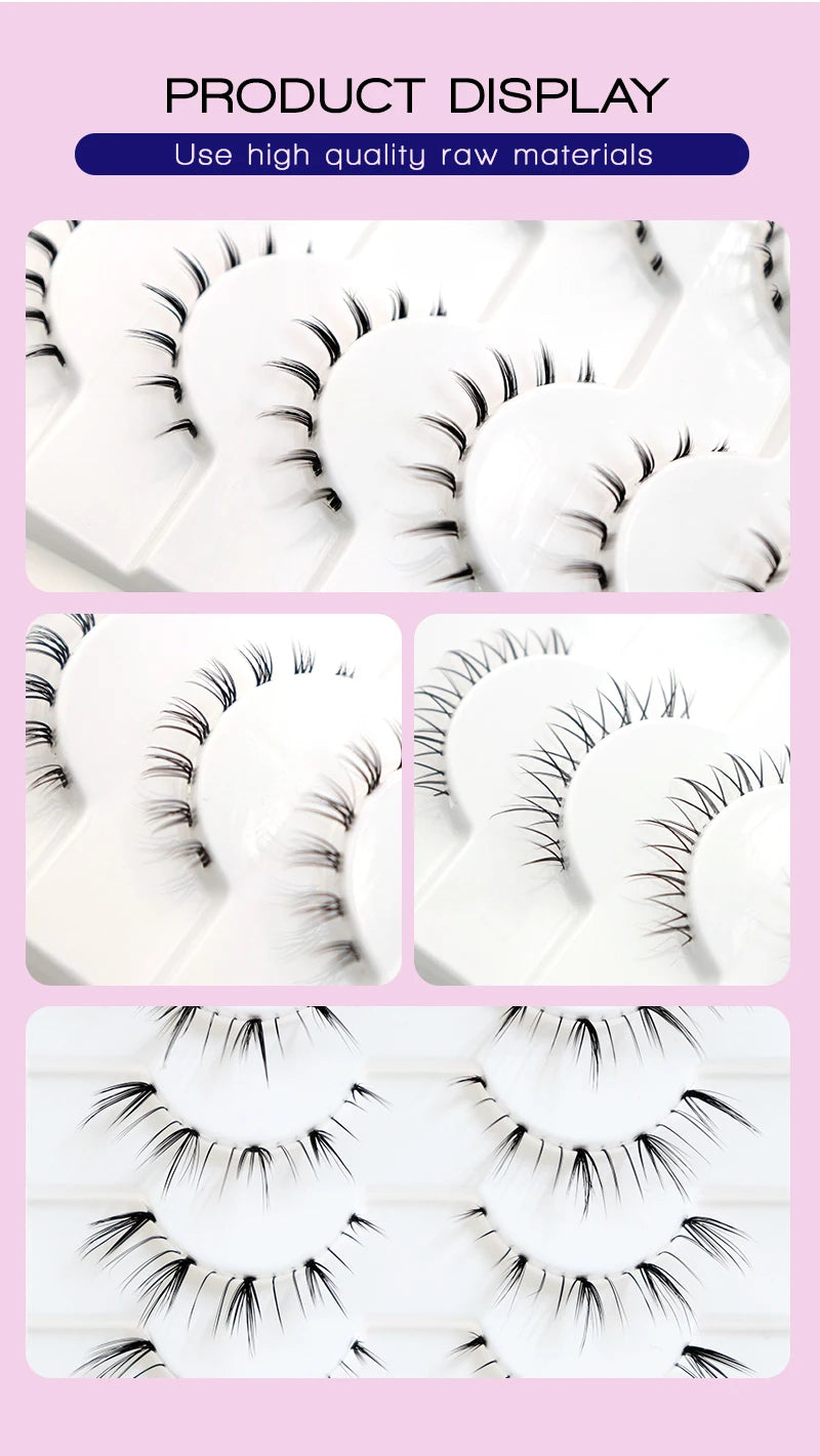 10Pairs Lower Eyelashes Pack Under Eye Lashes Soft Lower Eyelashes 100% Handmade Clear Band Manga Bottom Lashes Makeup Tools