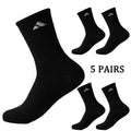 5 pairs of black and white patterned mid length socks suitable for both men and women comfortable and unisex sports socks