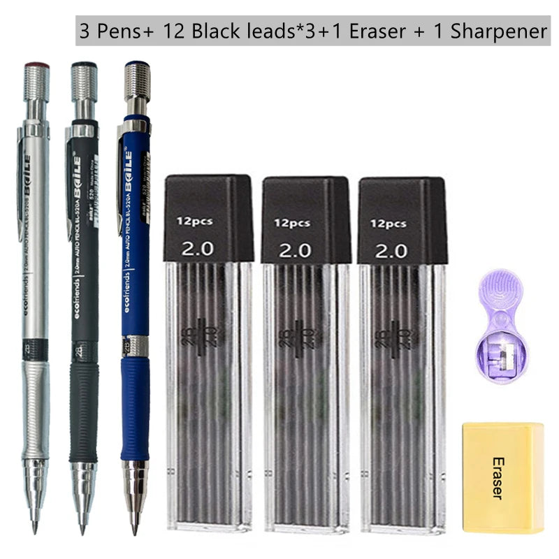 2.0mm Mechanical Pencil With Black/Color Lead Refill Automatic Pencil Art Drawing Painting Sketching School & Office Stationery