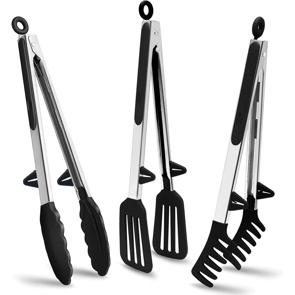 LMETJMA Kitchen Tongs Silicone Food Tongs Non Stick Cooking Serving Tongs For BBQ Salad Steak Pasta Spaghetti Noodles JT302