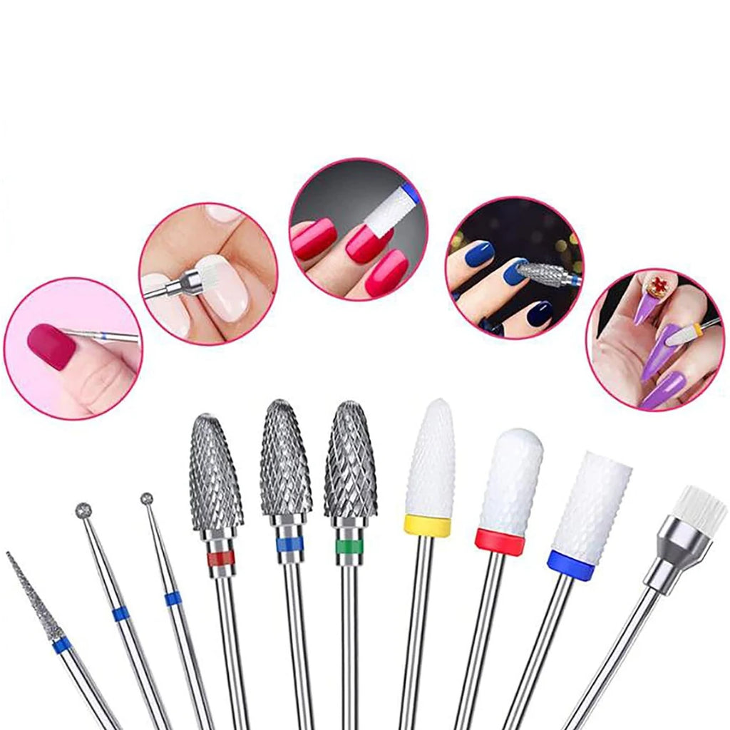 10pcs Nail Bits for Nail Drill,Ceramic Drill Bits for Nails Sets Acrylic,Cuticle Drill Bits for Nails Carbide Remover Bits