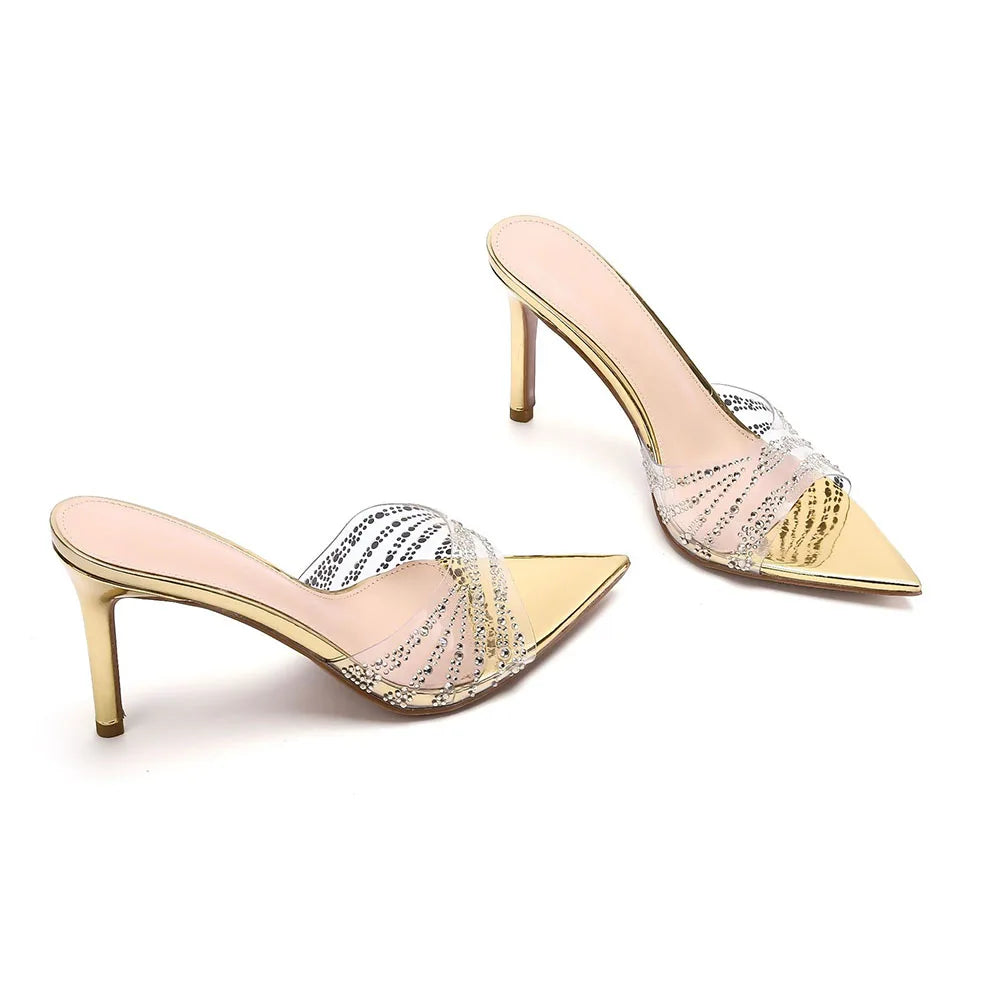 2026 Peep Toe Sexy Summer Women's Mules Pump Sandals Elegant Chic Super Thin High Heels Office Lady Party Shoes Slipper Sandals