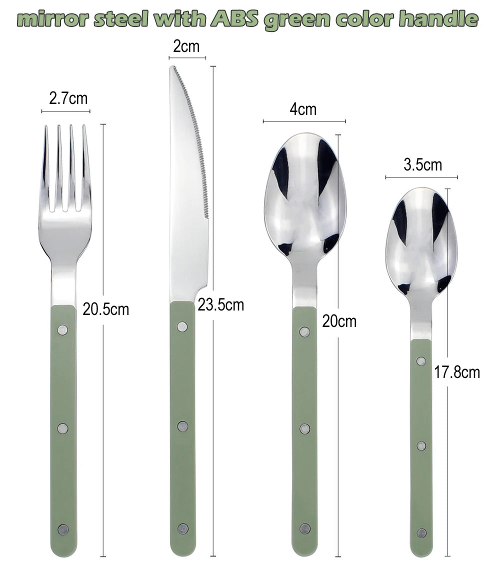 Fashionable Design Top Mirror Polishing Cutlery Sets Stainless Steel 18/8(304) ABS Handle With Rivets Silverware Set For Kitchen