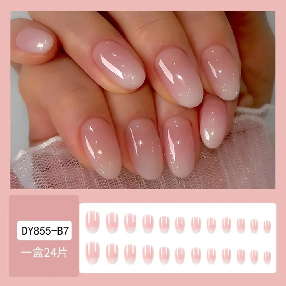 24 PCs Short French Solid Minimalist Nails with 1 Jelly Gel and 1 Nail File