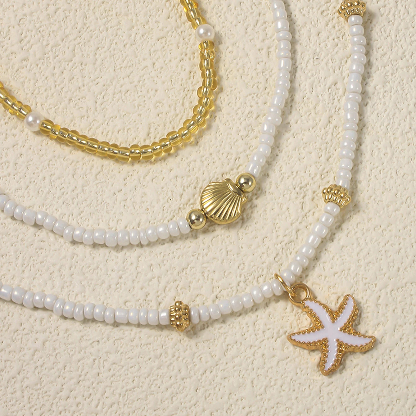 Bohemian Handmade Bead Stacked Choker Delicate Starfish Shell Pendant Necklace Women's Summer Beach Party Vacation Jewelry