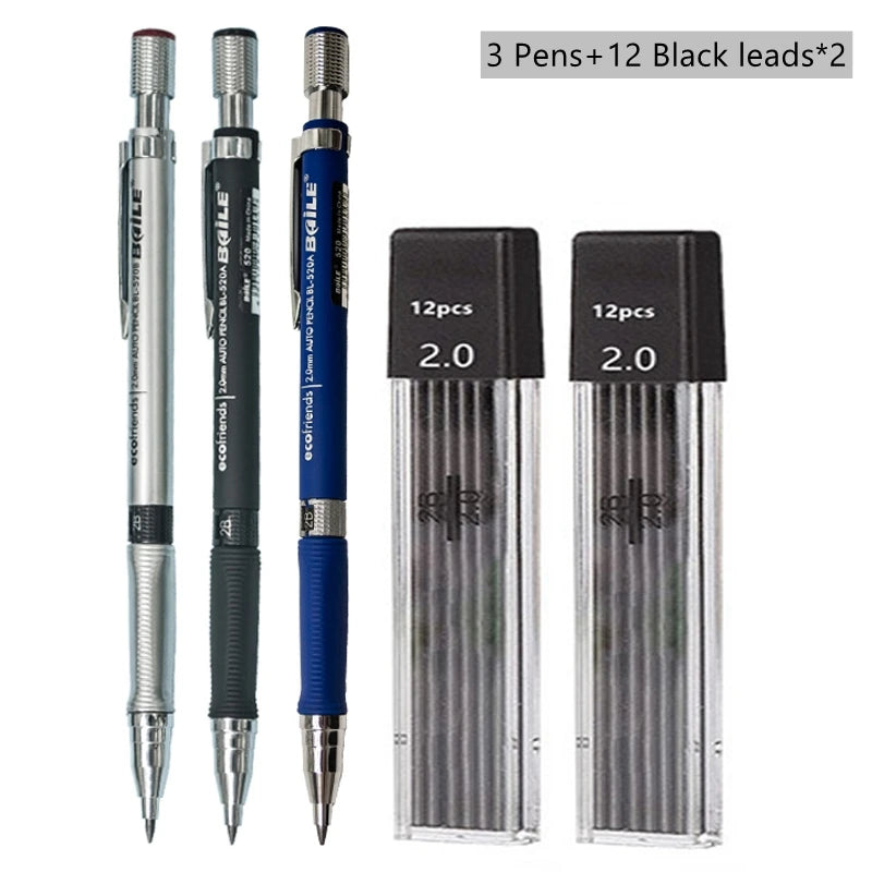 2.0mm Mechanical Pencil With Black/Color Lead Refill Automatic Pencil Art Drawing Painting Sketching School & Office Stationery