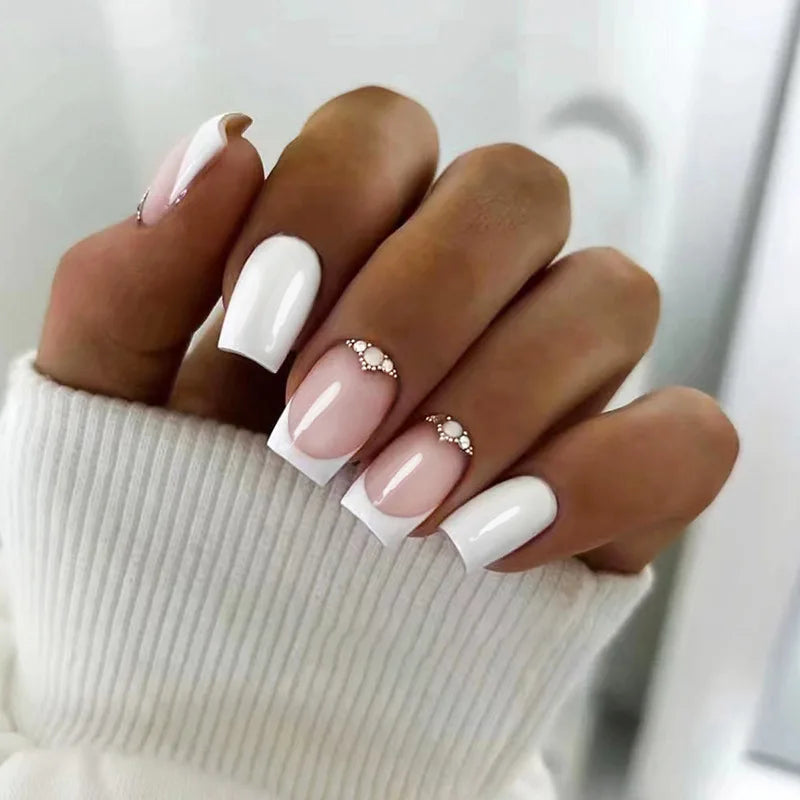 24Pcs/Set Love Ballerina Press on Nails Sets Free False Nails Adhesive Full Cover Artificial Art Fake Nail Professional Material