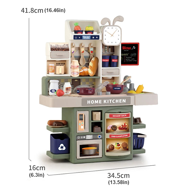 Children Kitchen Toys Set Simulated Tableware Kitchen Counter Play Set with Lights Spray DIY Toy for Girls Kids Birthday Gifts