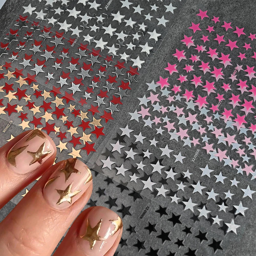 8Pcs/Set 3D Y2K Stars Nails Stickers 8-Colors Pentagram Self-Adhesive Nail Decals Five-point Stars Manicure Decoration Sliders 2