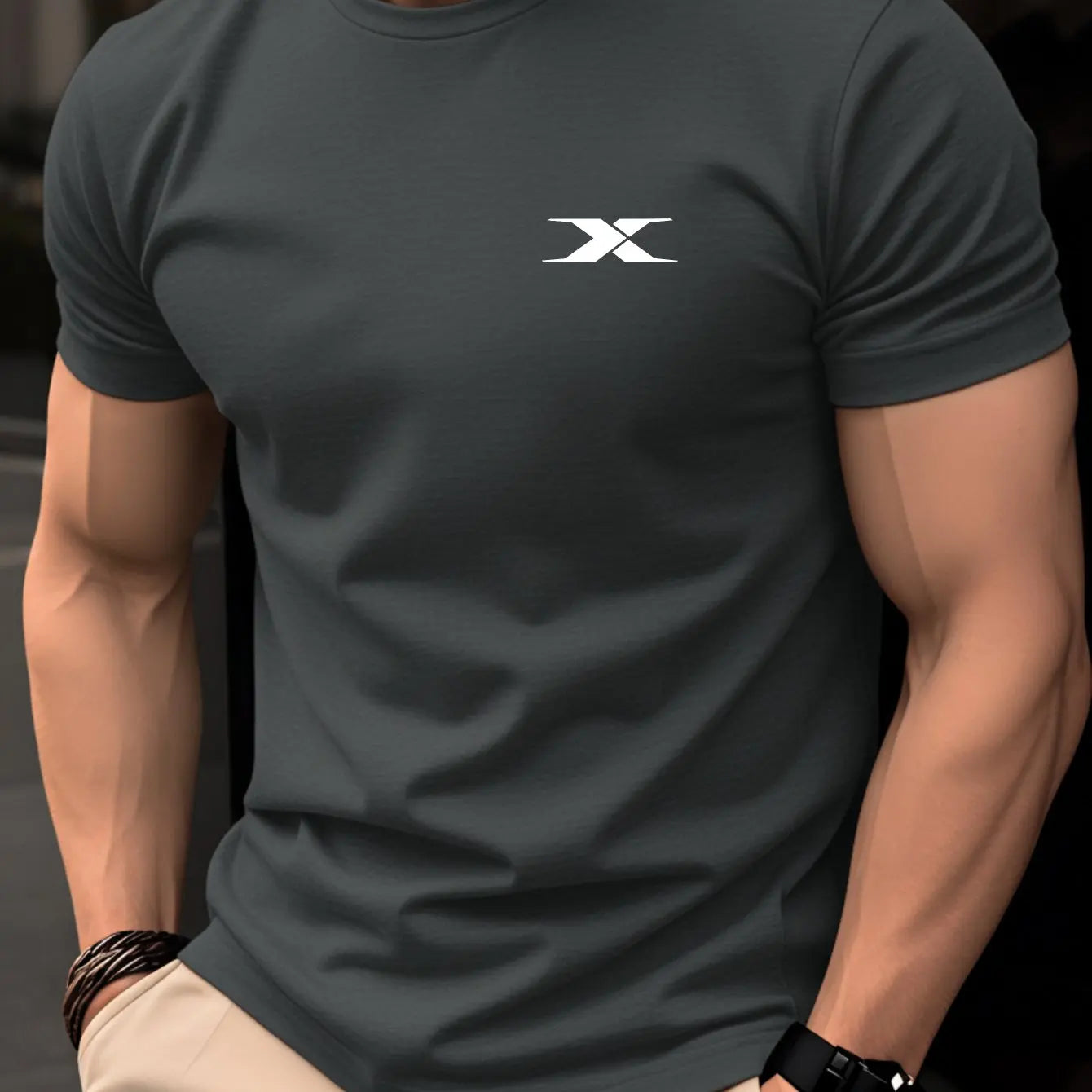 Men White T-Shirt Minimalist X Logo Print, Casual O-Neck Short Sleeve Tees, Streetwear Slim Fit Cotton Tops For Men Daily Summer