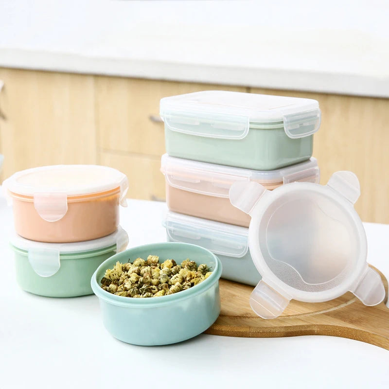 Mini Refrigerator Crisper Small Lunch Box Plastic Airtight Jar Storage Box Round Kitchen Insulated Lunch Box Organizer Snack Box