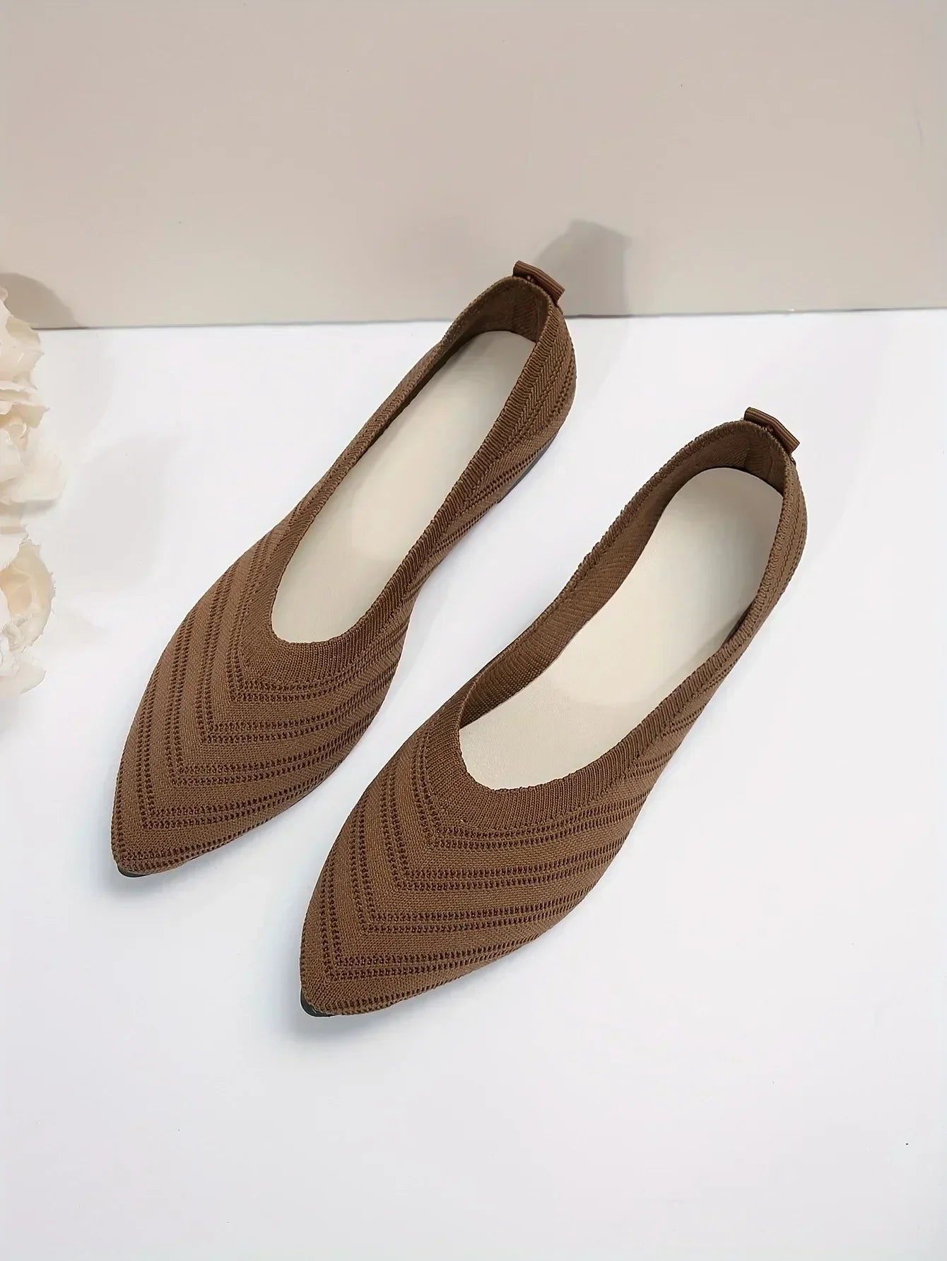 New 2024 Pointed Toe Flat Office Boat Solid Color Knitted Slip on Shoes Casual Ballet Flats Shoes Women Loafers Zapatos De Mujer