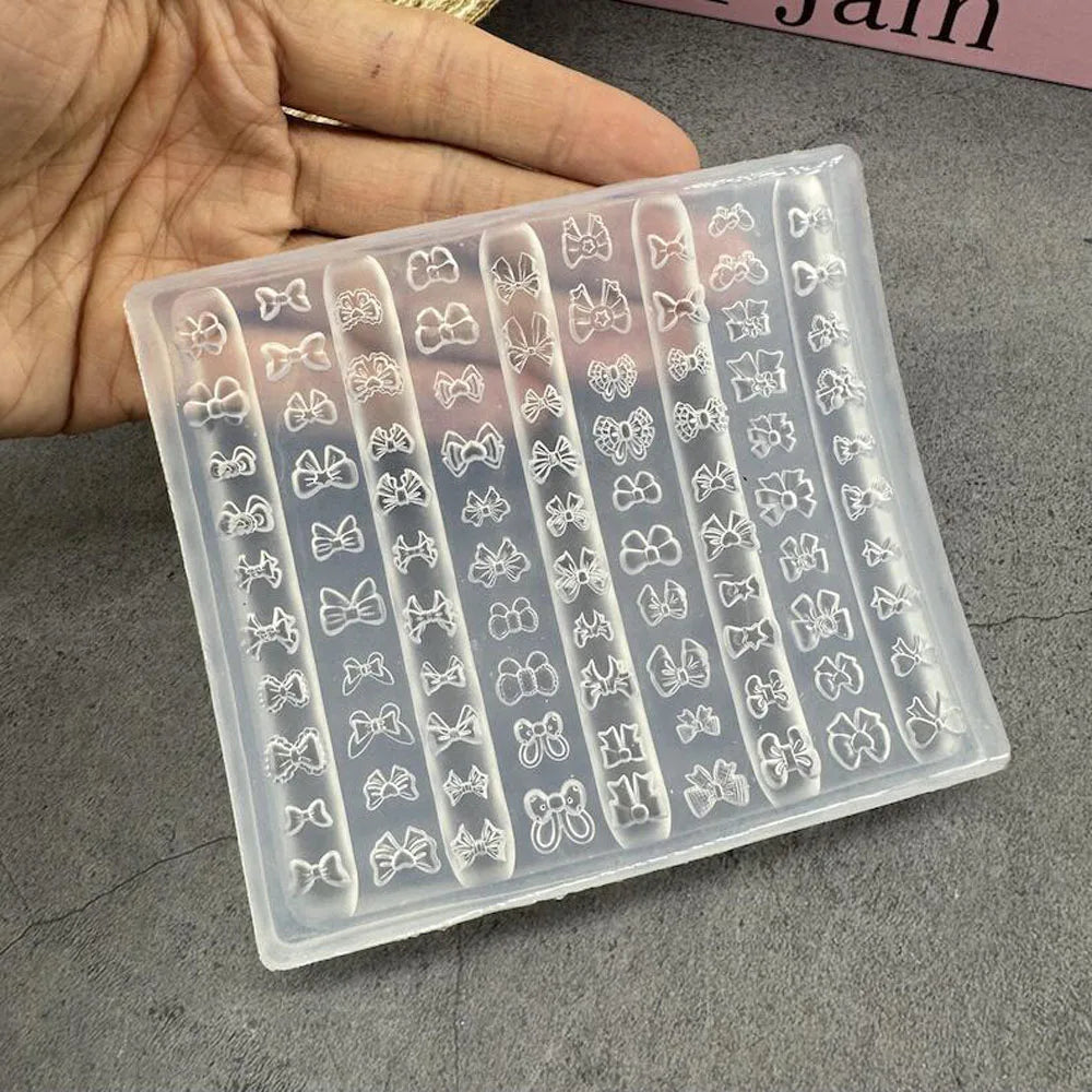 1Pcs 3D Bowknot Silicone Nail Mold Ballet Ribbon Tie Nail Charms Transparent Nails Template Carving Bowtie Manicure Stencil Tool