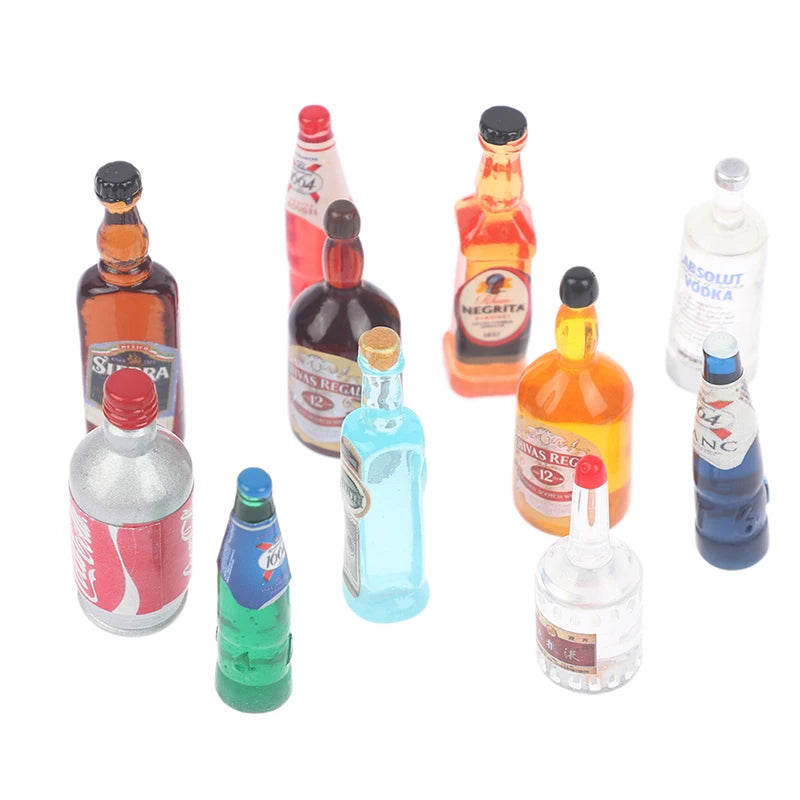 1 Set 1/12 Miniature Wine Bottles Dollhouse Kitchen Accessories - Mini Dolls House Living Room Accessories Beer Drink Bottles
