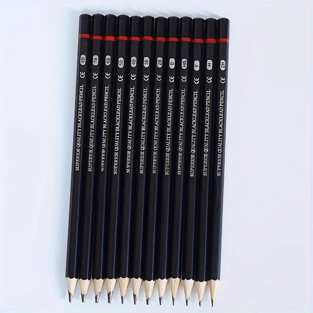 12 Pcs Premium Wood Sketching Pencils Set Professional Drawing 2H-8B Graphite Drawing Pencils for Artists School Art Supplies