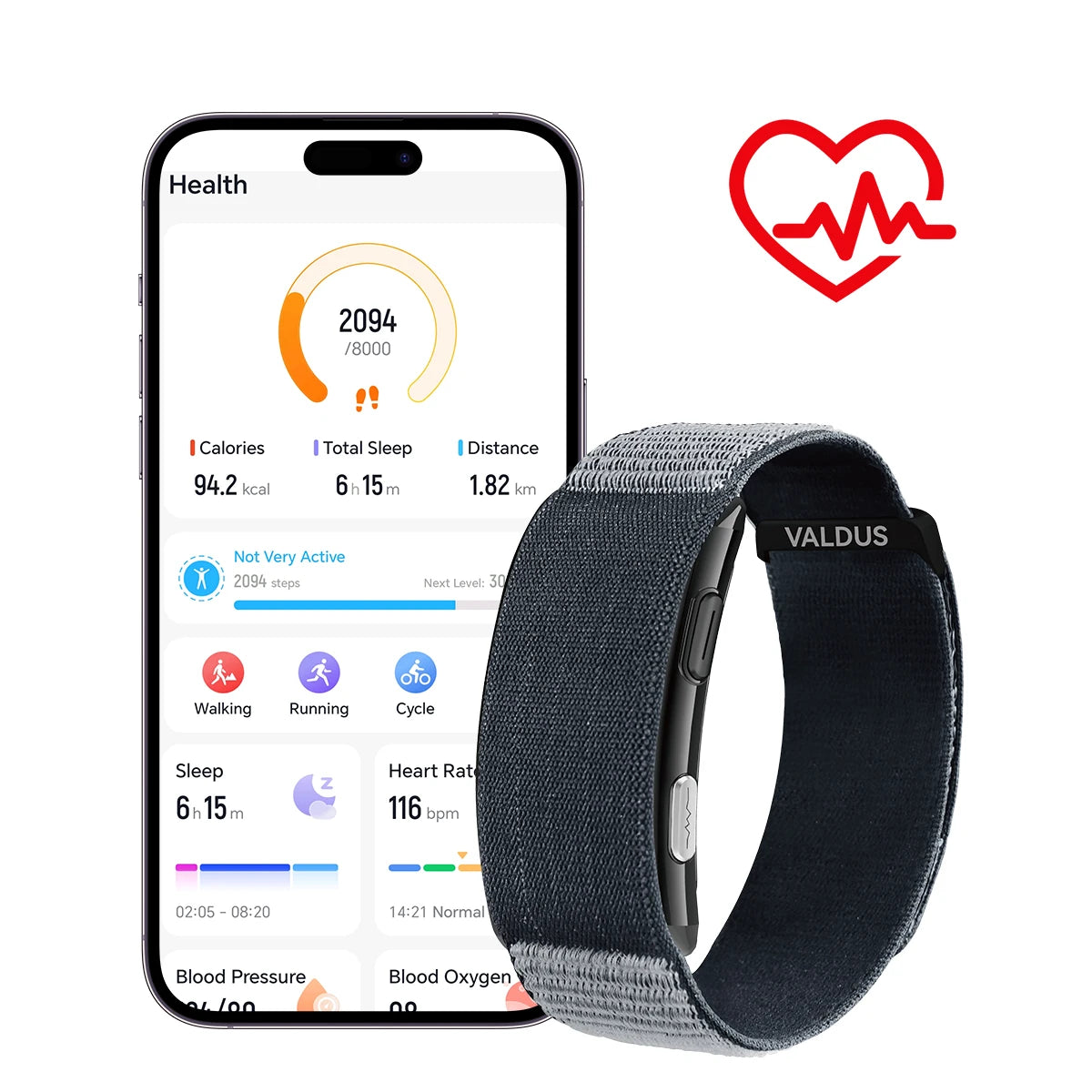 VALDUS Long Batterylife VITRO Smart Screenless ECG Health Care Heart Rate HRV Activity Fitness Tracker Band Smart Bracelet