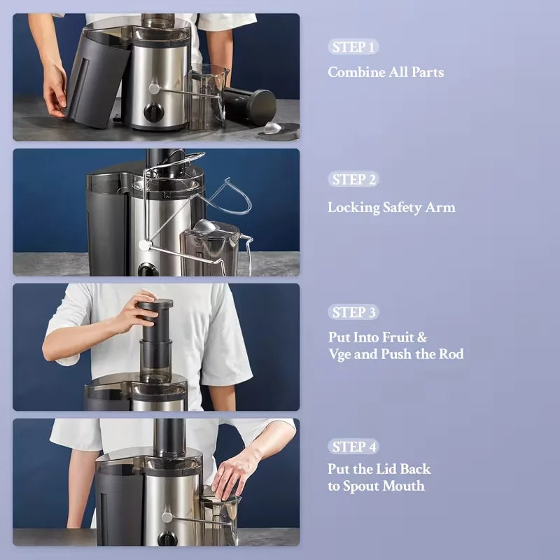 Multifunctional Juicer,Blender,Food Processor 3 Inch WideMouth Extractor for Fruits and Vegetables.Easy toClean,Simple to Assemble,Fully Detachable.Features a HighJuice Yield and Rapid Extraction for Fresh Fruit VegetableJuic