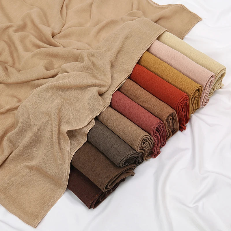 New Arrival Crinkle Rayon Hijab Women Muslim Scarf Shawls Solid Headscarf Wraps Big Size Plain Islamic Turban Headbands Foulard