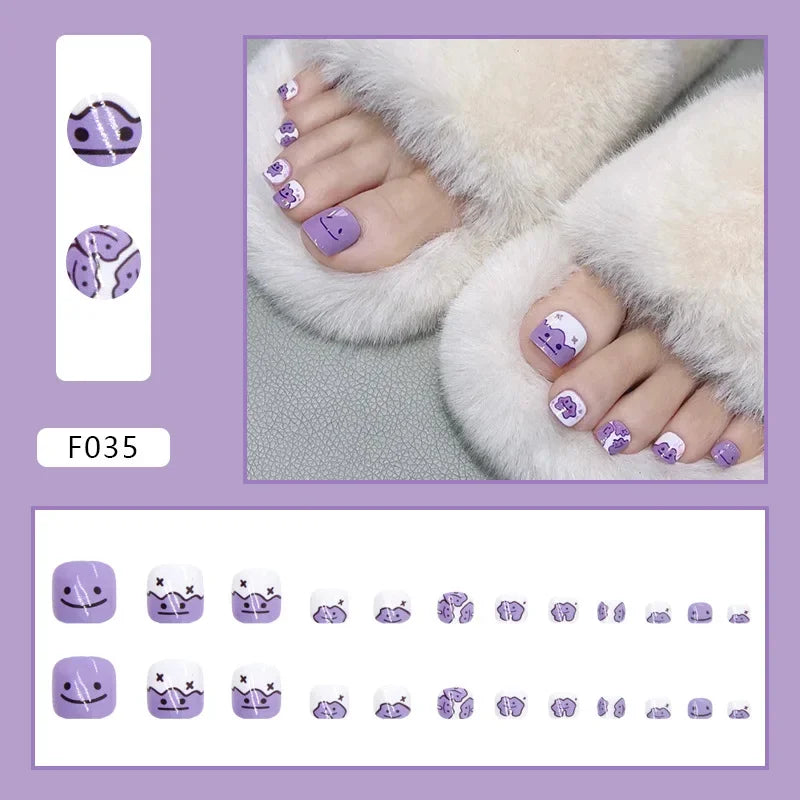 Simple French Press on Nails Fake Nails Tips with Sticker False Toenail Design Butterfly Lovely Girl False Toenail