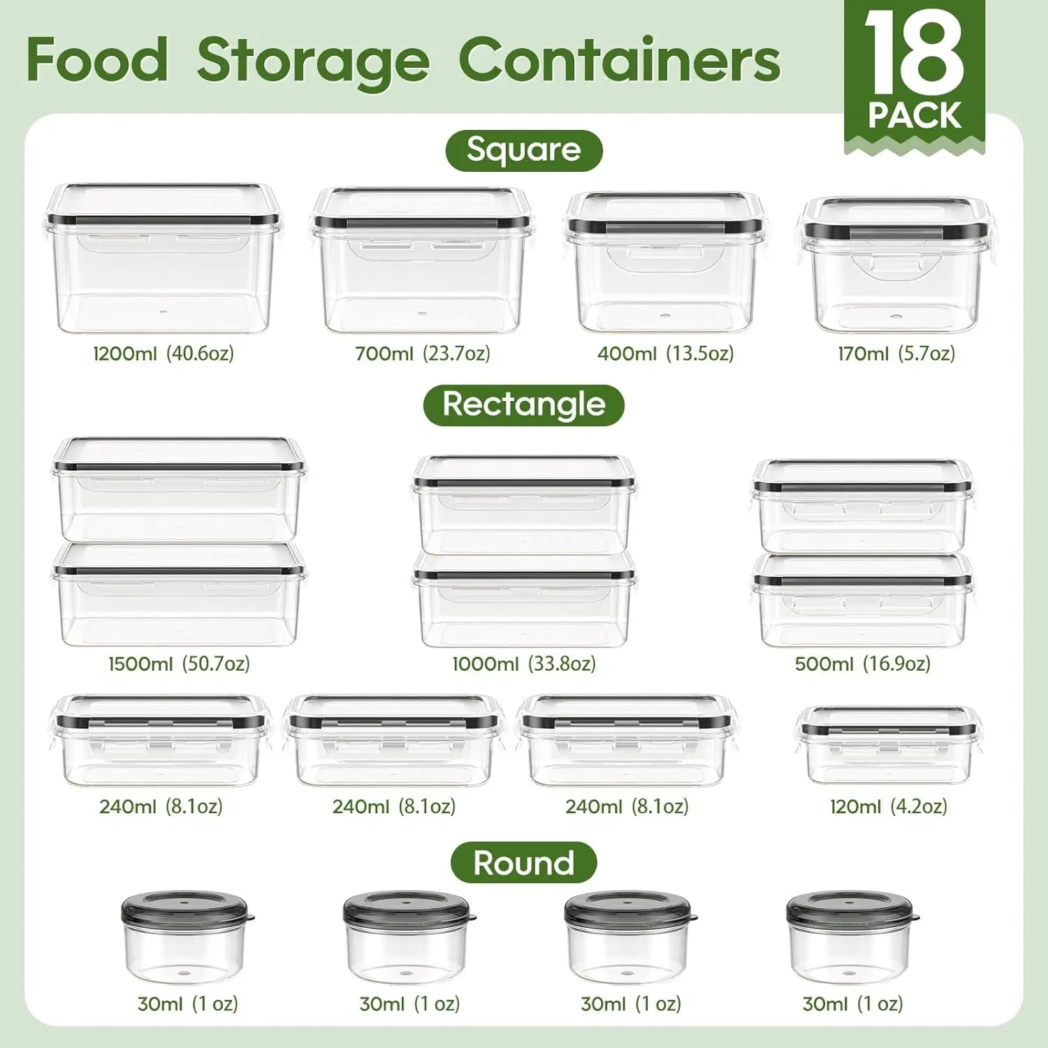 36-Piece Food Storage Containers with Lids, BPA-Free Leak Proof Plastic for Pantry and Kitchen Organization, Reusable with Labels & Pen