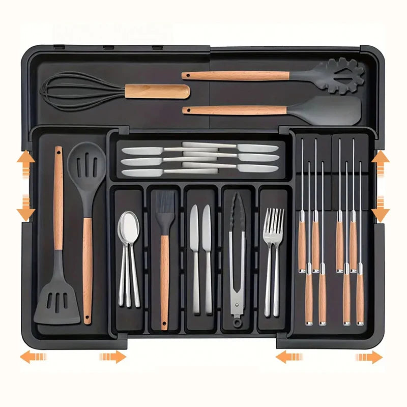 BPA Free Large Expandable Cutlery Tray - Kitchen Drawer Organizer for Silverware