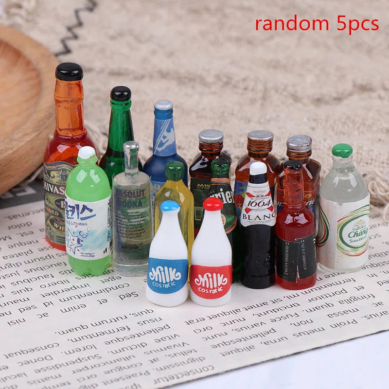 1 Set 1/12 Miniature Wine Bottles Dollhouse Kitchen Accessories - Mini Dolls House Living Room Accessories Beer Drink Bottles