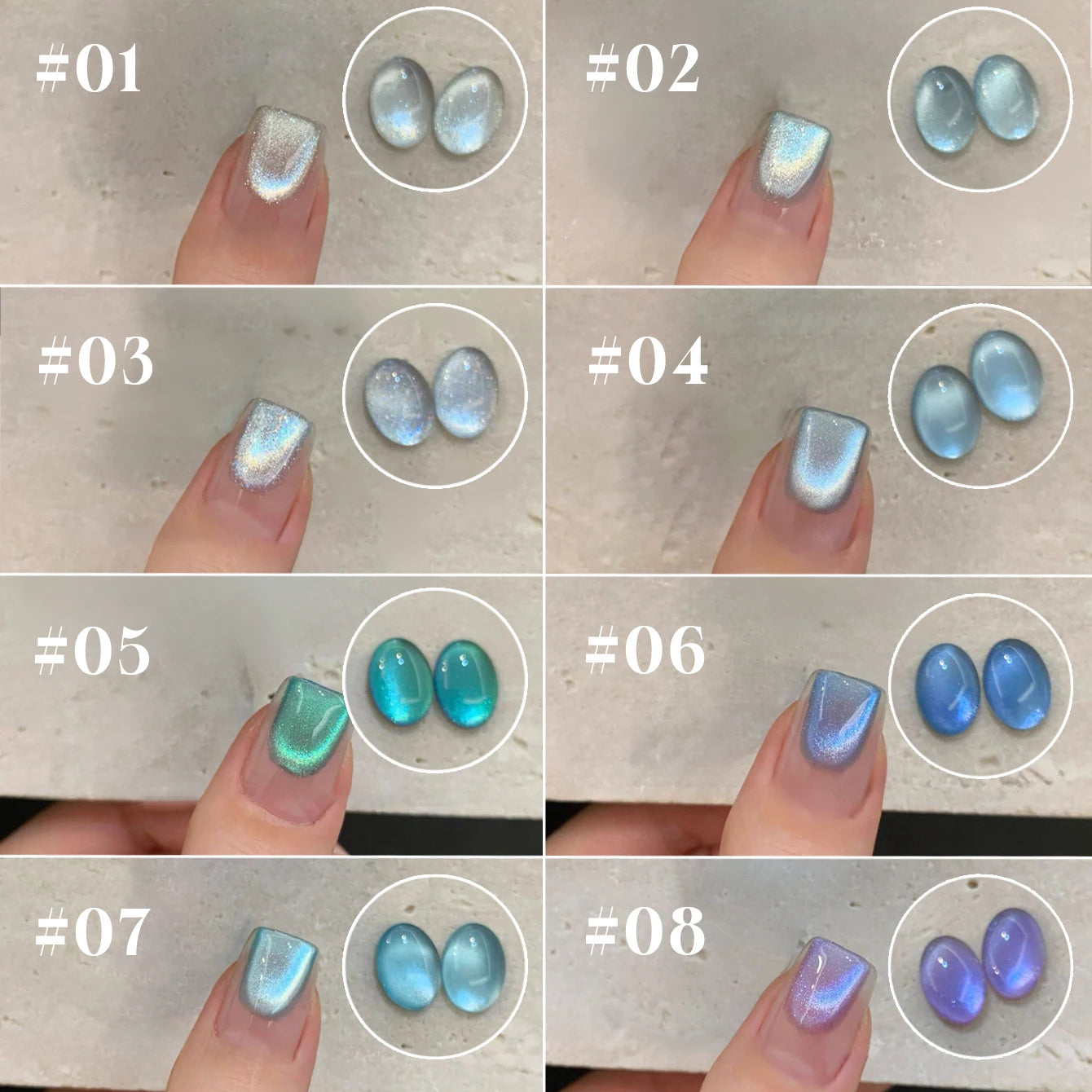 12ML 1-6PCS Summer And Autumn Island Glass Bead Magnet Cat Eye Gel Nail Polish Blue Nails Nail Art Nail Supplies