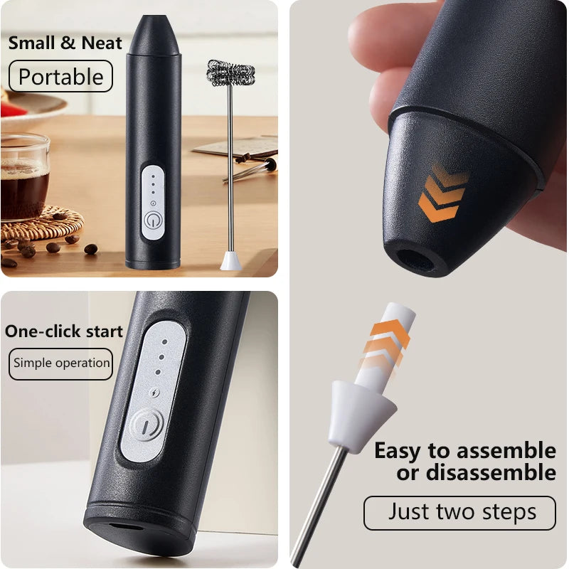 MINI Coffee Frother USB Rechargeable 3 Speeds Foam Maker Coffee Milk Mixer Electric Handle Blender Egg Beater Hot Cooking Tools