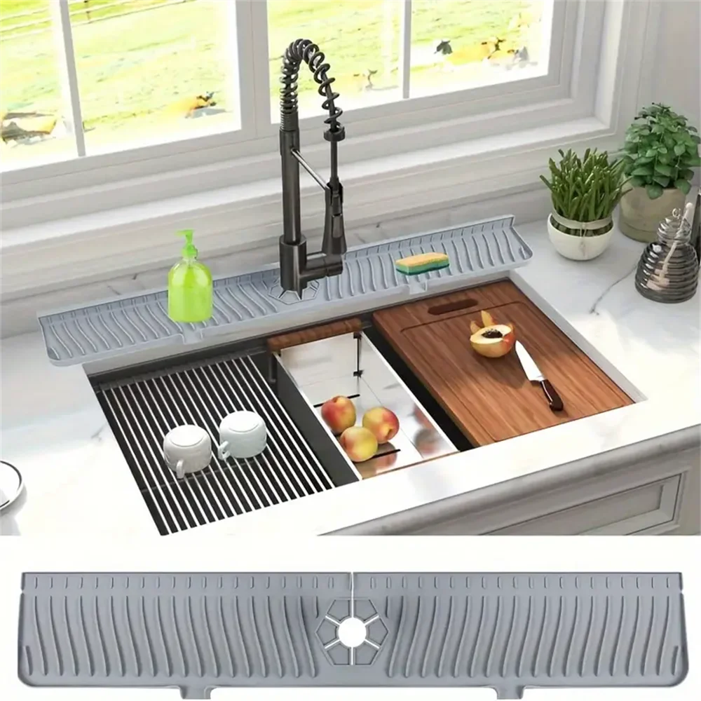 Silicone Faucet Water Catcher Mats,Kitchen Sink Spill-Proof Drying Pads,Anti-Slip Drain and Splash Guard Water Catcher Mat