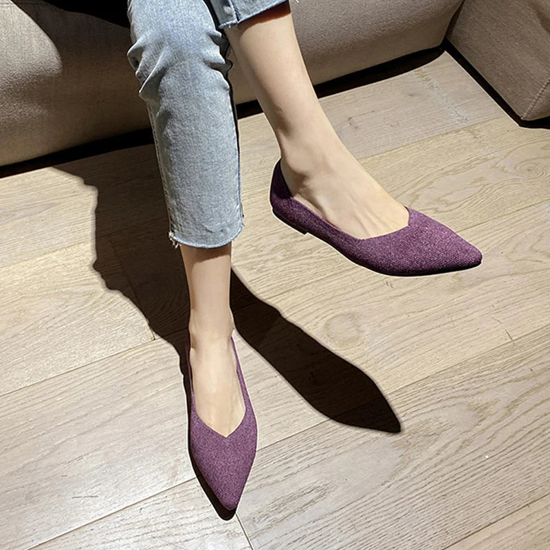 women's flat shoes large 42 / 43 upper breathable knitted sole non slip rubber material pointed shoes spring / summer2024 new
