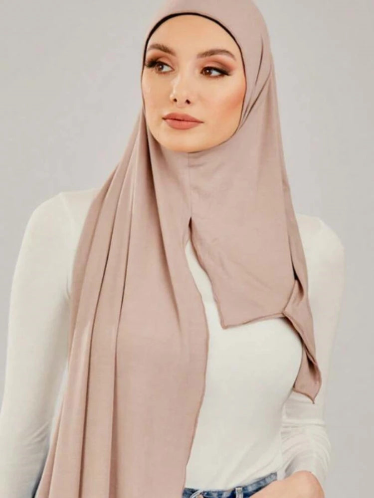 Muslim Premium Jersey Hijab Scarf Women Instant Hijab Unequal Length On Both Sides Easy to Wear Soft Jersey Plain Shawl Wraps