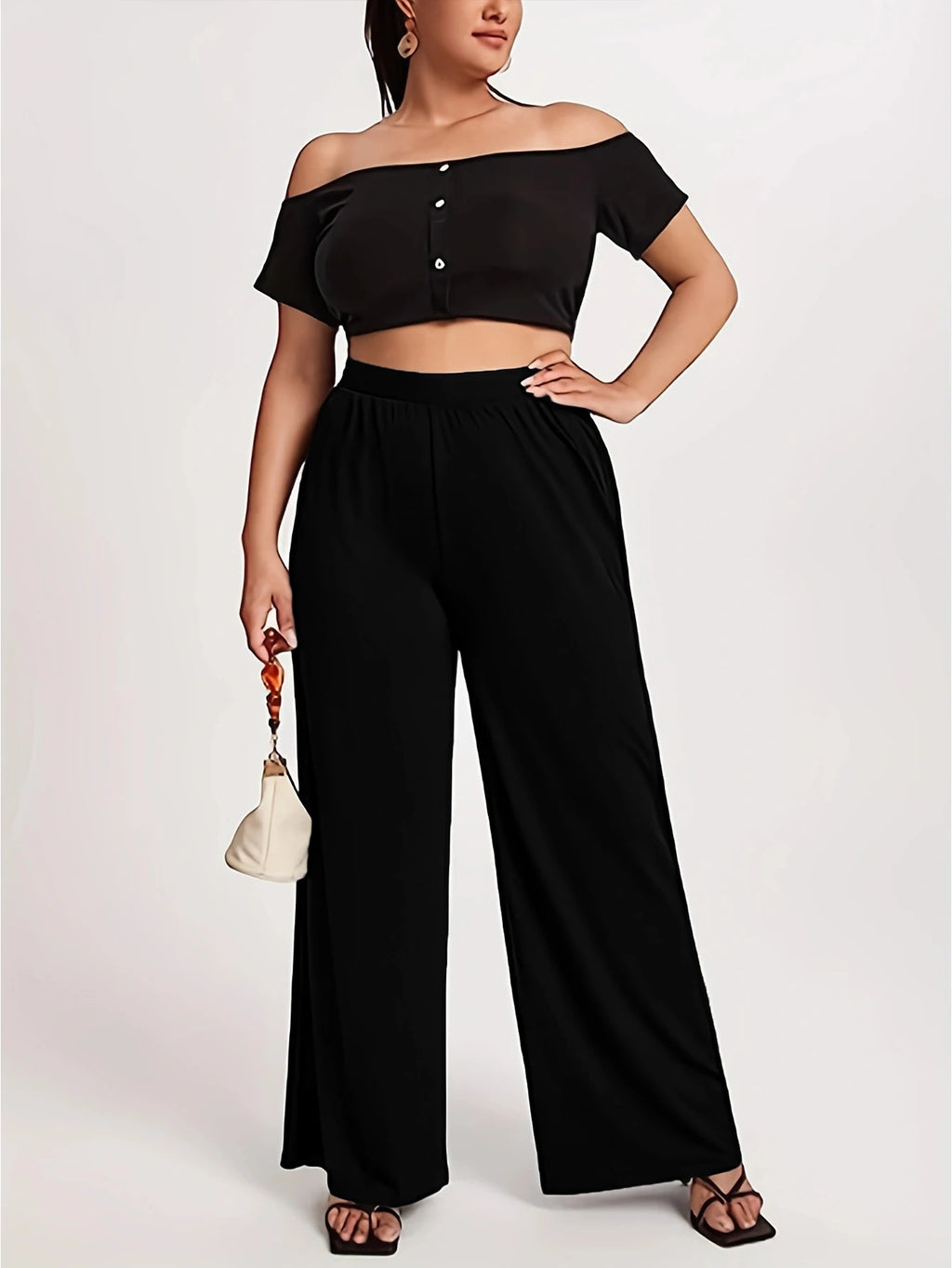  2025 Trendy Classy Wide Leg Pants Women Solid Black Regular Waist Comfortable Slimming Office Daily Wear 
