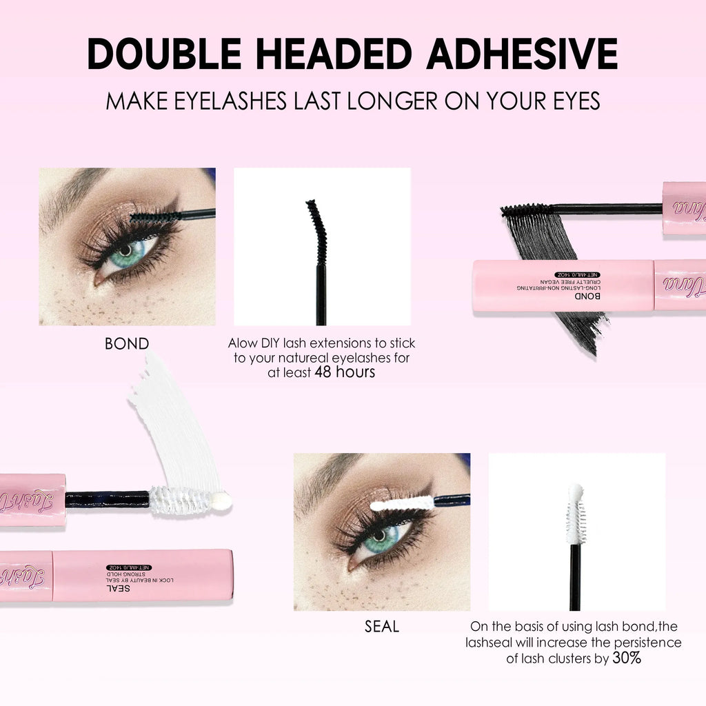 30D40D Individual Lashes Kit Natural Long DIY Cluster Eyelashes with Lash Bond and Seal Extension Kit Makeup Tools Faux Cils