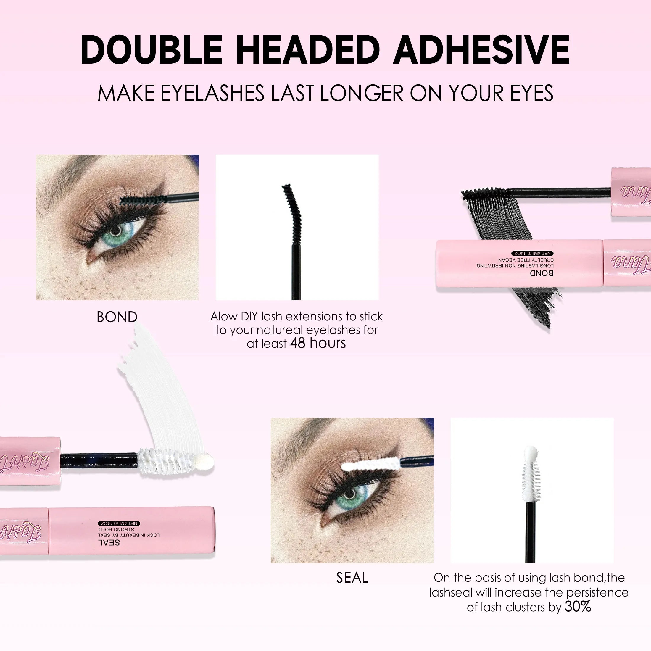 30D40D Individual Lashes Kit Natural Long DIY Cluster Eyelashes with Lash Bond and Seal Extension Kit Makeup Tools Faux Cils