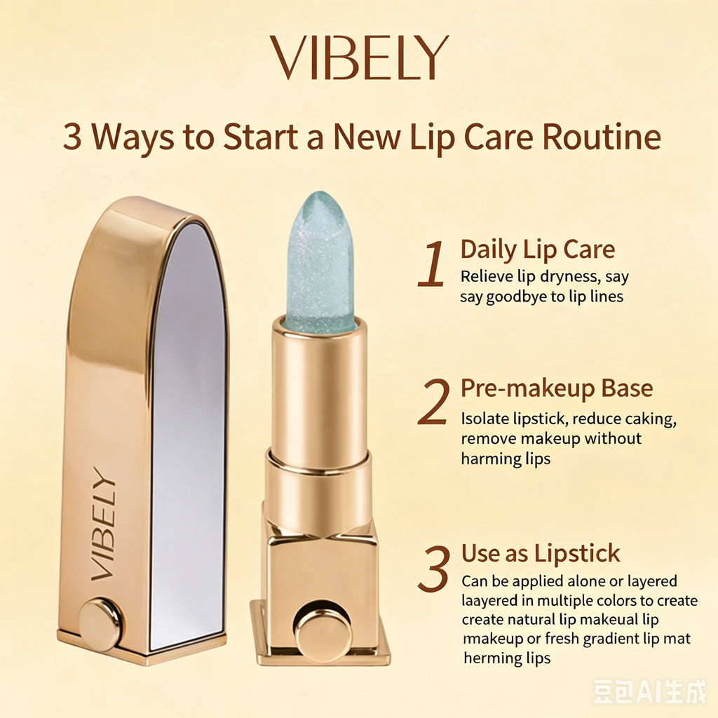 VIBELY Color Changing Lipstick with Shimmer Glitter, Nourishing Hydrating Lip Balm, Moisturizing Lip Care for Dry Lips, Daily Us