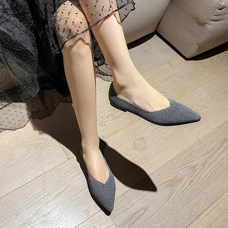 women's flat shoes large 42 / 43 upper breathable knitted sole non slip rubber material pointed shoes spring / summer2024 new