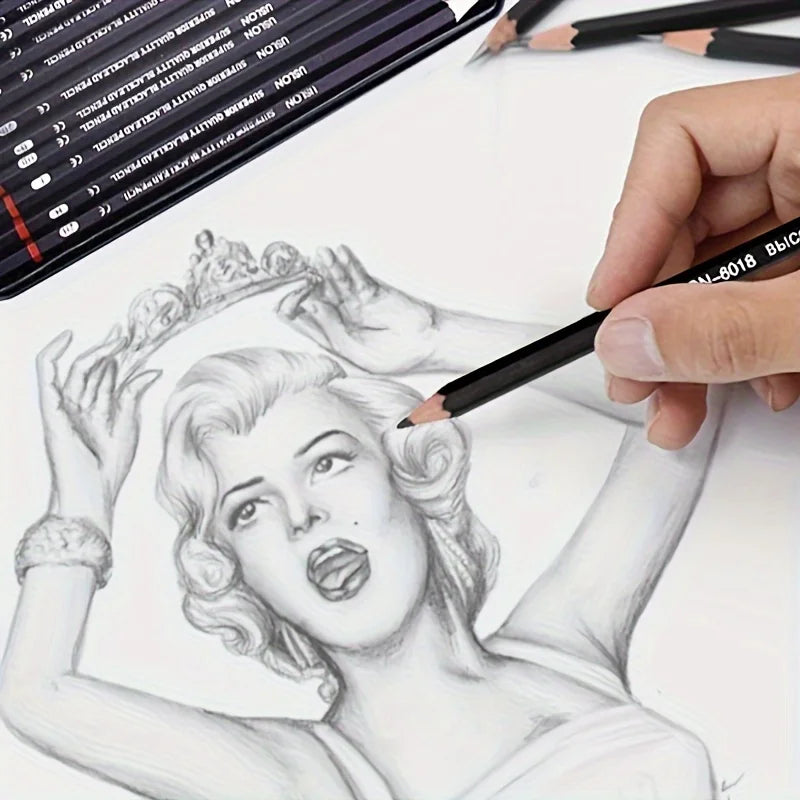 12 Pcs Premium Wood Sketching Pencils Set Professional Drawing 2H-8B Graphite Drawing Pencils for Artists School Art Supplies