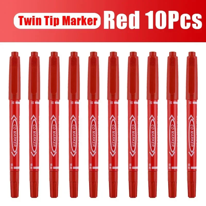 5/10PCs Permanent Marker Black/Blue/Red Oil Marker Pen Twin Tip Fine Nid Marker Ink Stationery Items School & Office Supplies